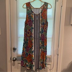 Soma Floral Print Womens XL Sleeveless Scoop Neck Shirttail hem Dress